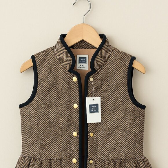 Janie and Jack Girls Quilted Tweed Vest 5-6 | Brown Herringbone Peplum Gilet - Picture 1 of 9